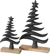 Boltze Home Wipflo kerstboom metaal zwart op mango houten voet set 2-delig 9x4,5x15/16x5x27cm