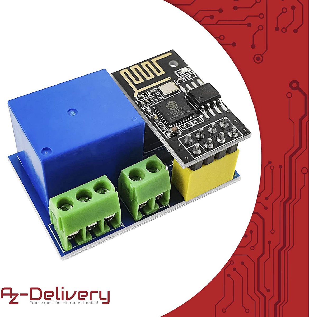 AZDelivery 5 X Breadboardadapter Voor ESP-01S – Geschikt Voor ESP8266-01 Module – Incl. Ebook – Compact Met Spanningsstabilisator – Gemakkelijk Te Programmeren