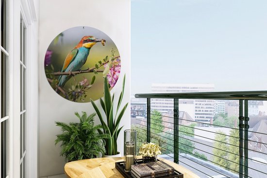 Garden Circle Vogel - Guêpier - Fleurs - 60x60 cm - Affiche Ronde de Jardin - Extérieur