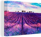 Canvas schilderij - Lavendel - Olieverf - Bloemen - Natuur - Canvas doek - 120x90 cm - Schilderijen op canvas - Wanddecoratie