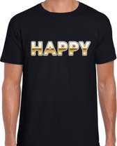 Happy fun tekst t-shirt zwart met goud voor heren XL