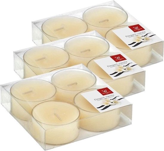12x Maxi geurtheelichtjes vanille/cremewit 8 branduren - Geurkaarsen vanillegeur - Grote waxinelichtjes