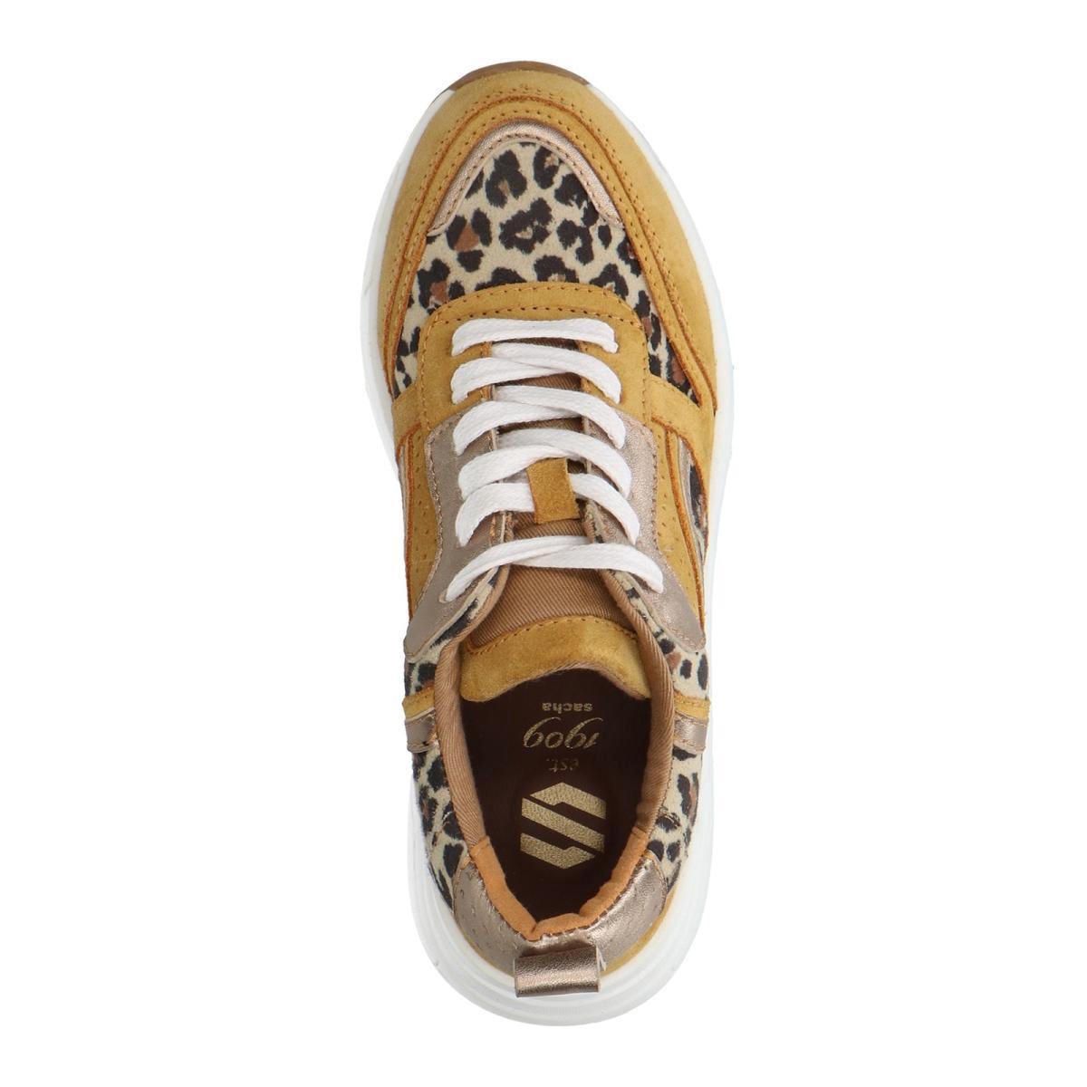 Sacha - Dames - Okergele dad sneakers met panterprint - Maat 36 | bol.com