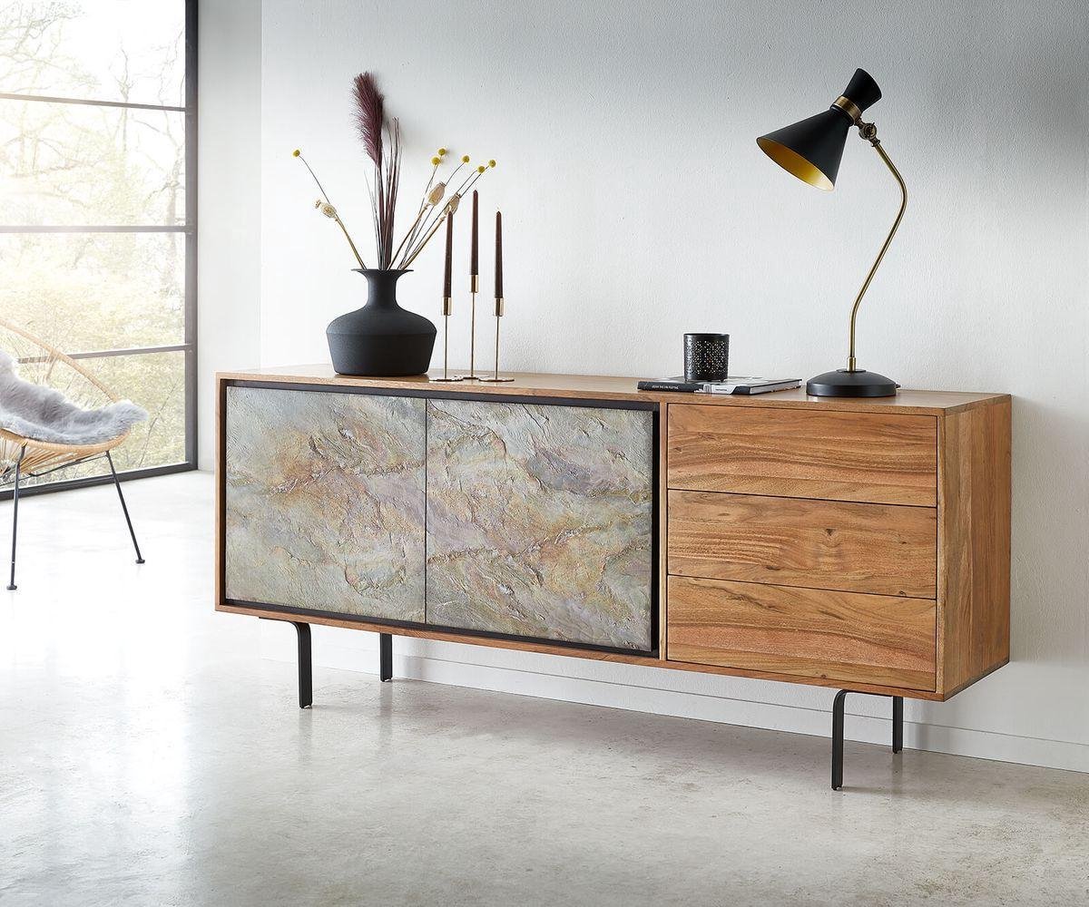 Commode Juwelo 175x40x75 acacia natuur steenfineer poten zwart