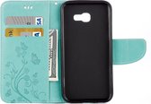 Samsung Galaxy A5 (2017) Hoesje - Mobigear - Flowers Serie - Kunstlederen Bookcase - Turquoise - Hoesje Geschikt Voor Samsung Galaxy A5 (2017)