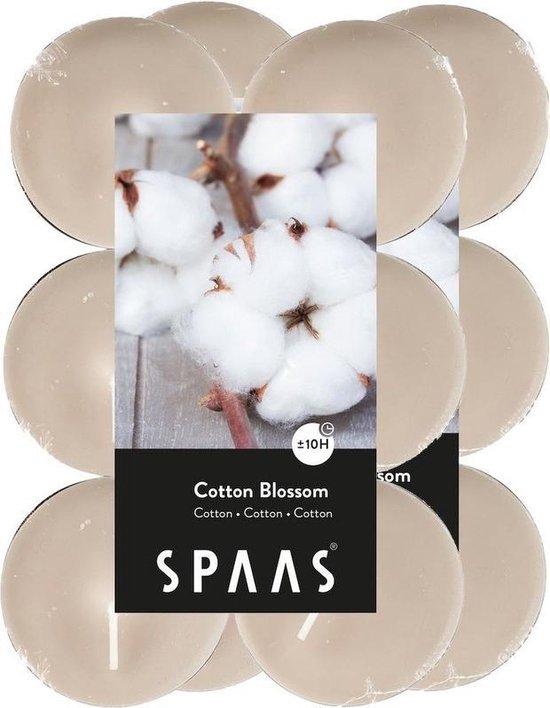 24x Maxi geurtheelichtjes Cotton Blossom 10 branduren - Geurkaarsen katoen/bloesem geur - Grote waxinelichtjes