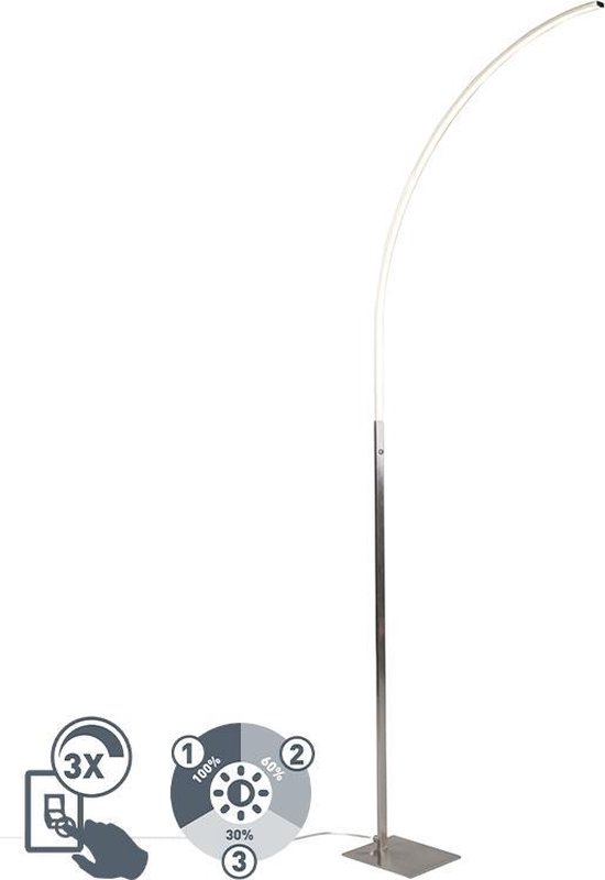 QAZQA stylish fl - Moderne LED Dimbare Vloerlamp | Staande Lamp met Dimmer - 1 lichts - H 1500 mm - Staal - Woonkamer | Slaapkamer | Keuken