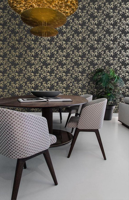 Papier peint Origin feuilles de bambou noir et or - 347740 - 0,53 x 10,05 m
