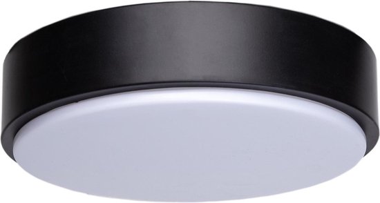 LED Plafondlamp - Aigi - Opbouw Rond 12W - Helder/Koud Wit 6500K - Mat Zwart Aluminium