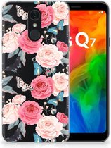 Back Cover LG Q7 TPU Siliconen Hoesje Butterfly Roses