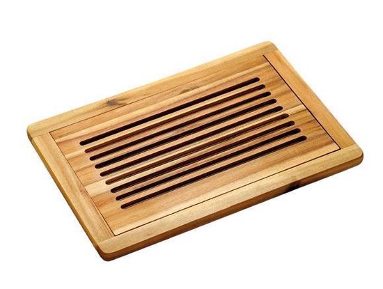 FSC Acacia Houten Broodsnijplank + Kruimelvanger | Broodplank hout met Brood Kruimel opvangbak | Brood snijplank met rooster | Snijplank voor brood | Afm. 47,5 x 32 x 2 Cm.