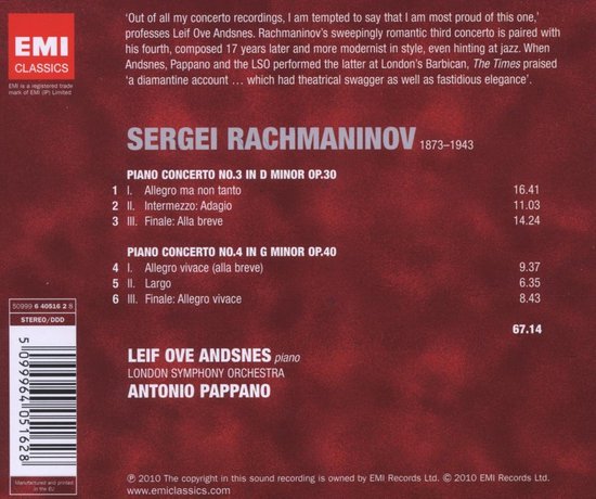 CD hoes met oranje EMI Classics logo. Rachmaninov pianoconcerten 3 en 4.