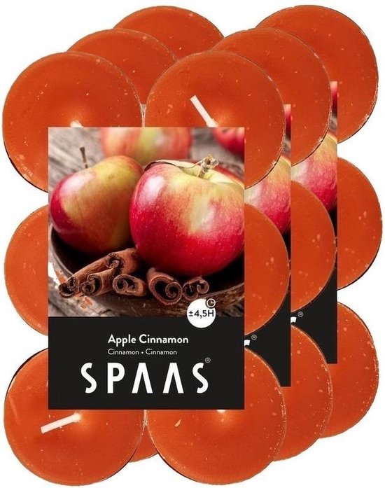 36x Geurtheelichtjes Apple Cinnamon 4,5 branduren - Geurkaarsen appel/kaneel geur - Waxinelichtjes