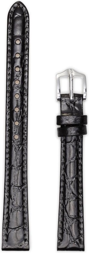 Bracelet De Montre Cuir Crocograin Hirsch Noir - Largeur 18mm - Longueur L - Boucle