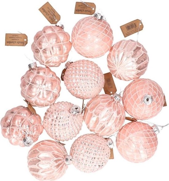 Knuppel motor Herformuleren 12x Roze glazen kerstballen met gouden decoratie 8 cm - Kerstboom  versiering/decoratie... | bol.com
