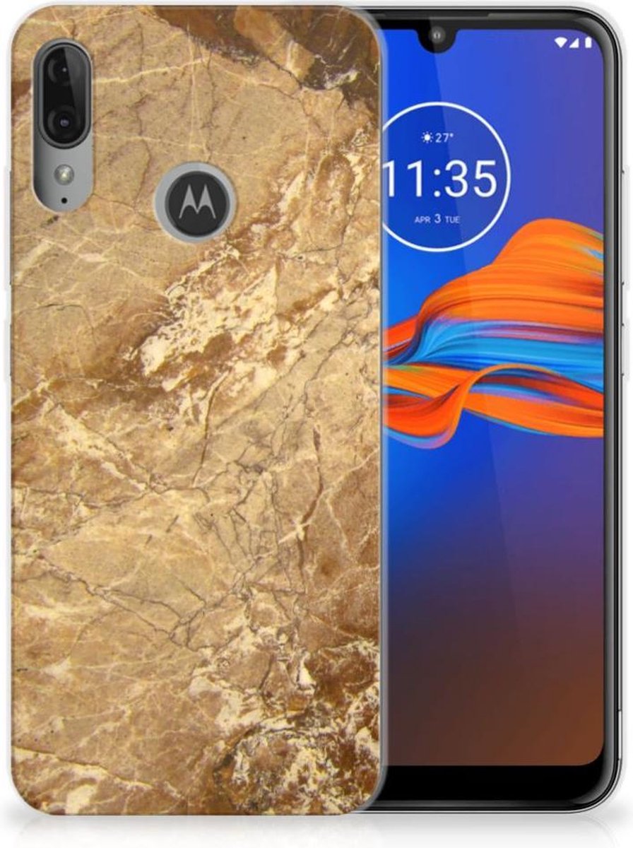 Motorola Moto E6 Plus TPU Siliconen Hoesje Marmer Creme