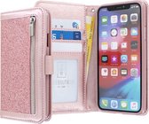 iPhone 11 Pro Max Bookcase hoesje - CaseBoutique - Glitter Rose goud - Kunstleer - Glitters - Rits Vakje