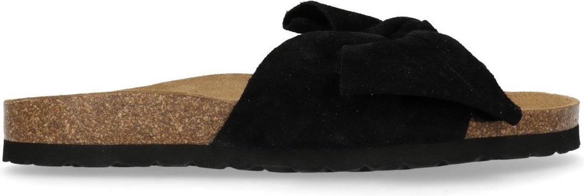 Nominaal Miniatuur blozen Manfield - Dames - Zwarte suède slippers met strik - Maat 41 | bol.com