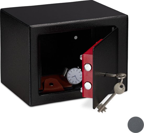 Relaxdays kluisje met sleutel - kluis voor thuis - privékluis - mini safe  17 x 23 x 17 cm | bol.com