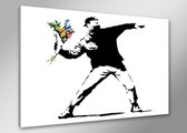Schilderij - Banksy Boeket, Flower thrower, Zwart-Wit, 80X60cm, 1luik