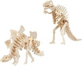 2x Bouwpakketten hout Stegosaurus en Spinosaurus dinosaurus - 3D puzzel dino speelgoed