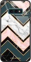 Samsung S10e hoesje glass - Marmer triangles | Samsung Galaxy S10e case | Hardcase backcover zwart