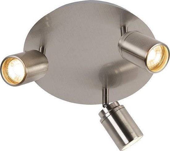 QAZQA ducha - Moderne Plafondlamp voor badkamer - 3 lichts - Ø 250 mm - Staal -
