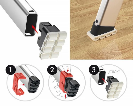 Diagram dat het wisselen van de Hailo EasyClix voeten demonstreert.