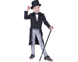 Funny Fashion - Goochelaar Kostuum - Rijke Bankier City Londen Slipjas Jongen - Zwart - Maat 164 - Carnavalskleding - Verkleedkleding