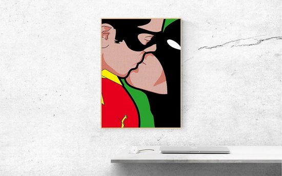Affiche DC Batman embrasse Robin pop art A3 