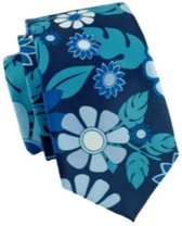 3-delige set Stropdas Manchetknopen Pochet - Blauw Bloemen - One Size