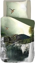 Snoozing Waterfalls - Dekbedovertrek - Eenpersoons - 140x200/220 cm + 1 kussensloop 60x70 cm - Groen