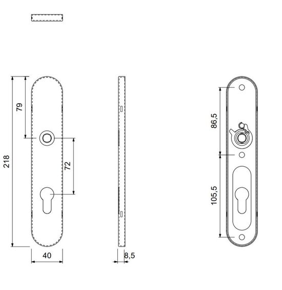 GPF Trou partie droite plaque arrière longue arrondie 218x40x8,5mm PC72