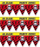 3x 40 jaar party tape/markeerlinten waarschuwing 12 meter - Verjaardag afzetlinten/markeerlinten feestartikelen