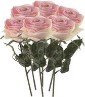 6 x Licht roze roos Simone steelbloem 45 cm - Kunstbloemen