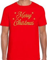 Fout Kerst shirt / t-shirt - Merry Christmas - goud / glitter - rood - heren - kerstkleding / kerst outfit 2XL (56)