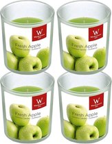 4x Bougies parfumées pomme dans un support en verre 25 heures de combustion - Bougies parfumées parfum pomme - Décorations pour la maison