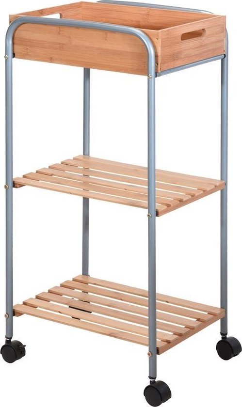 Bamboe houten badkamer kastje/trolley 81 cm -  Badkamermeubels/badkamerkasten -... | bol.com