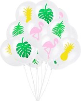 Ballonnen - 12 Stuks - Tropical - Flamingo - Ananas - Palmblad