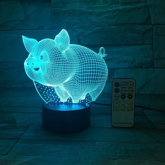 Zwaaien Passief koppeling 3D Led Lamp Afstandsbediening of aanraakbediening Kleurrijk varken 3D  LED-nachtlampje... | bol.com