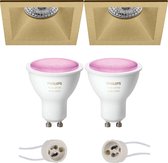Pragmi Pollon Pro - Inbouw Vierkant - Mat Goud - Verdiept - 82mm - Philips Hue - LED Spot Set GU10 - White and Color Ambiance - Bluetooth