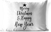 Buitenkussens - Tuin - Kerst quote Merry Christmas & Happy New Year tegen een witte achtergrond - 60x40 cm