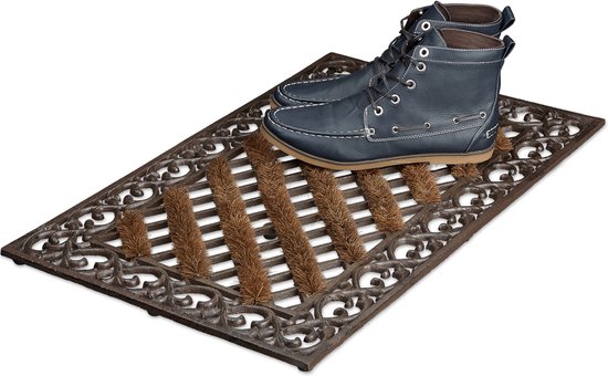 Relaxdays deurmat gietijzer borstels - voetmat - voetveger metaal - schoonloopmat buiten - E