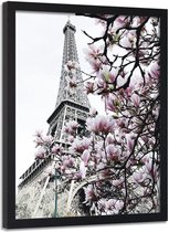 Foto in frame , Lente bij de Eiffeltoren ,70x100cm , Multikleur , wanddecoratie