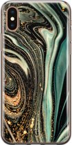 Hoesje geschikt voor iPhone Xs - Marble khaki - Soft Case - TPU - Marmer - Groen - ELLECHIQ