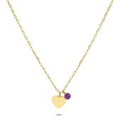 Twice As Nice Halsketting in goudkleurig edelstaal, hart en amethyst  35 cm+5 cm