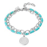 Twice As Nice Armband in edelstaal, munt, turquoise kristallen  16 cm+3 cm