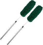 Set van 2x stuks microvezel plumeau/duster met telescoopsteel groen 75 - 150 cm - Huishuidelijke producten/schoonmaken/afstoffen