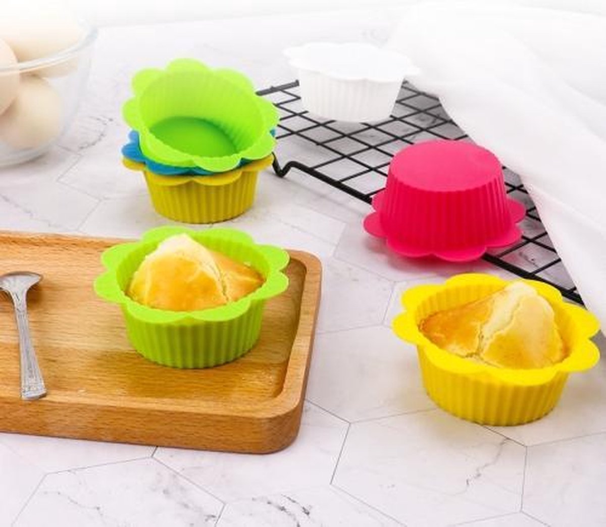 20 STKS DIY Bakvorm Macaron Kant Vorm Siliconen Cake Cup Pudding Ei Taart Muffin Cup Mold, willekeurige Kleur Levering