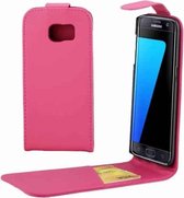 Voor Galaxy S7 Edge / G935 Plain Texture Verticale Flip Leather Case Heuptas met Magnetische Gesp & Kaartsleuf (Magenta)